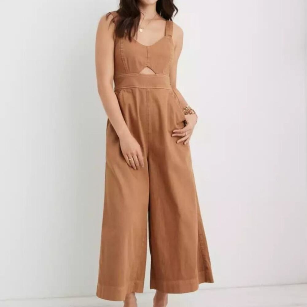 AERIE terra cotta light brown wide leg jumpsuit one piece minimalist neutral XL